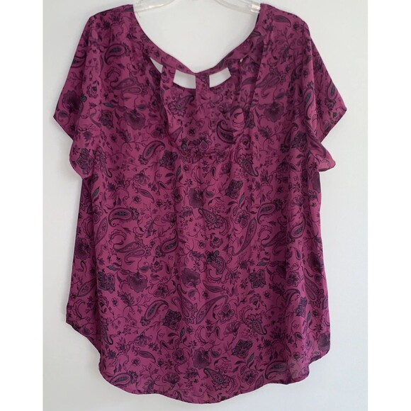 Torrid Pasiley Print Cage Back Purple And Black Blouse Size 2XL - Picture 6 of 9